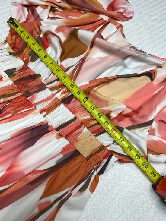 Romantic Flowing Maxi Dress V Neck Empire Waist | Boho Sunset Coral Pink Large - Picture 10 of 13